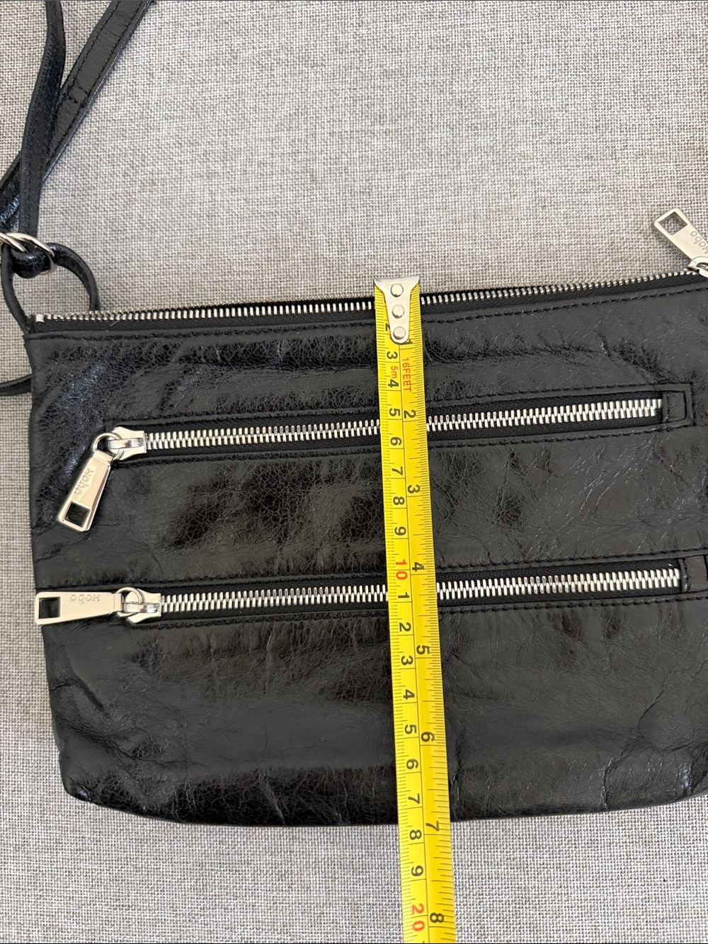 HOBO International MARA Black glazed Leather Crossbody with Dual Front Zips - Picture 9 of 9